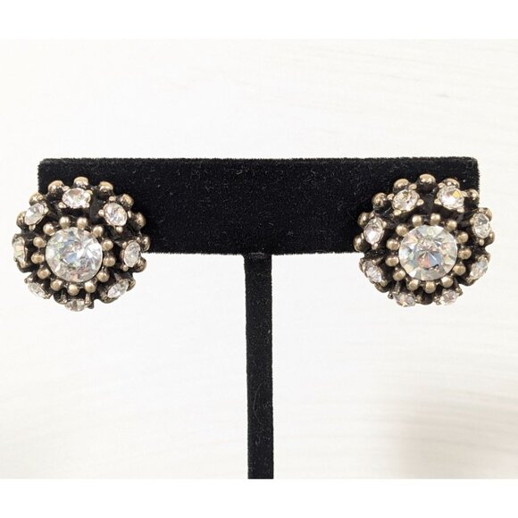 Banana Republic Antiqued Gold Tone Rhinestone Dome Earrings Classic Retro - Picture 1 of 11